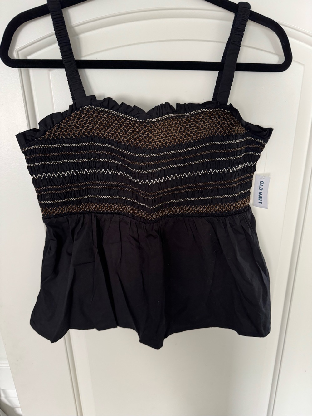 Old Navy Black Camisole with Brown and White Stitching